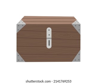 Chest box. Ancient treasure box or pirate closed wooden container. Vector cartoon icon coffer isolated on white background