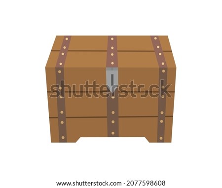 Chest box. Ancient treasure box or pirate closed wooden container. Vector cartoon icon coffer isolated on white background