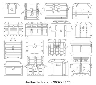 Chest box isolated outline set icon. Vector outline set icon coffer. Vector illustration chest box on white background.