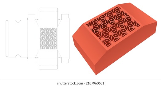 Chest box with stenciled Japanese pattern die cut template and 3D mockup