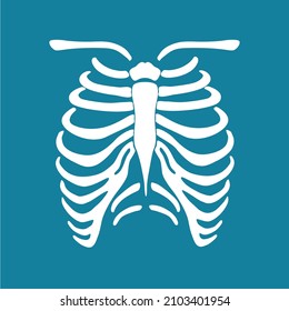 Chest cage. Image of chest on blue background. Icon, clipart for website, applications about health, medicine, research, x-ray. Vector flat illustration, cartoon style.