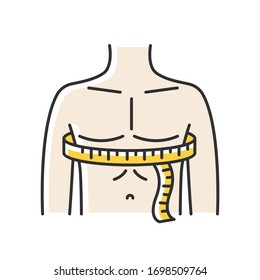 Chest Circumference RGB Color Icon. Male Upper Body Measurements, Tailoring Parameters. Man Chest Width Determination For Bespoke Suit. Isolated Vector Illustration