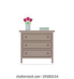 Chest of drawer icon. Isolated element on white background. Contemporary furniture for bedroom or living room. Flat style vector illustration. 