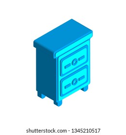 Chest of drawers 4, 3D Vector Isometric Icon blue and cyan color