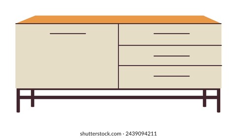 Kommode. Beige moderne Kommode aus Holz oder TV-Ständer für Wohnkultur. Trendige Aufbewahrungsmöbel im skandinavischen Stil für Wohnzimmer. Flache Vektor-Illustration isoliert auf weißem Hintergrund.