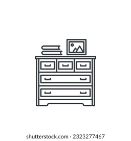 Chest, drawers, book, house, furniture, home, decoration icon, vector illustration