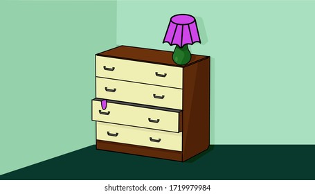 the chest of drawers is in the corner