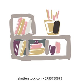 Chest of drawers. Curbstone. Shelf. A little table.Vector picture drawn by hand from a set about home life and comfort. There are many household items and furniture. Doodle style. Isolated drawings.