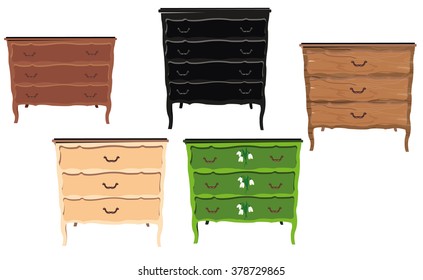 Chest of drawers in different textures and colors