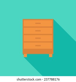  Chest of drawers flat icon. Modern flat icons with long shadow effect in stylish colors. Icons for Web and Mobile Application. EPS 10.