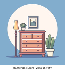 chest of drawers home decorations Cartoon Icon Illustration. interior Icon Concept Isolated Premium Vector. Flat Cartoon Style