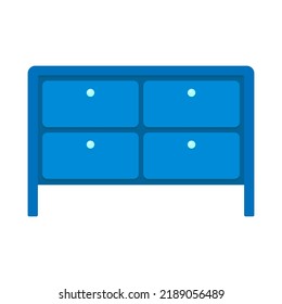 Icono del pecho de cajones. Mesa de la cama. Silueta de color. Vista frontal. Ilustración gráfica plana vectorial simple. Objeto aislado sobre un fondo blanco. Aislar.