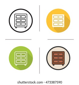 Chest of drawers icon. Flat design, linear and color styles. Nightstand isolated vector illustrations