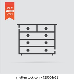 Chest of drawers icon in flat style isolated on grey background. For your design, logo. Vector illustration.