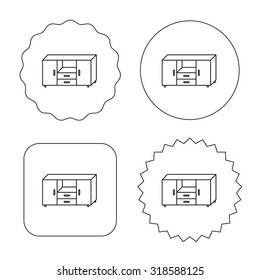 Chest of drawers icon. Interior commode sign. Flat circle, star and emblem buttons. Labels design. Vector