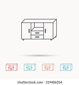 Chest of drawers icon. Interior commode sign. Linear icons on white background. Vector
