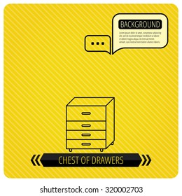 Chest of drawers icon. Interior commode sign. Chat speech bubbles. Orange line background. Vector