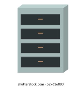 Chest of drawers isolated on white background. Modern office interior design. Cupboard with empty drawer. Wooden chest of drawers with clipping path. Dresser container. Vector illustration