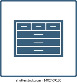 Chest of drawers line vector icon in a square frame isolated on a white background