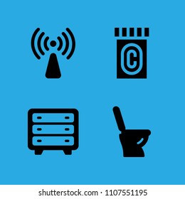 chest of drawers, medicine, non ionizing radiation and toilet icons vector in sample icon set for web and graphic design