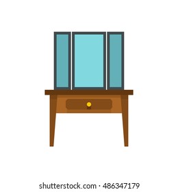 Chest of drawers with mirror icon in flat style isolated on white background. Furniture symbol vector illustration
