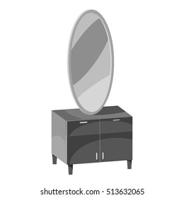 Chest of drawers with mirror icon. Gray monochrome illustration of mirror vector icon for web design