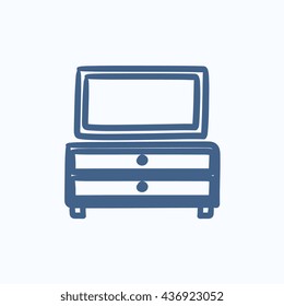 El conjunto de cajones con el icono de esbozo del vector espejo aislado en el fondo. Dibujar mano el pecho de los cajones con el icono de espejo. Cómodo de cajones con un icono de boceto espejo para infografía, sitio web o aplicación.