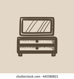 Chest of drawers with mirror vector sketch icon isolated on background. Hand drawn Chest of drawers with mirror icon. Chest of drawers with mirror sketch icon for infographic, website or app.