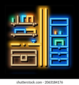 Chest of Drawers neon light sign vector. Glowing bright icon Chest of Drawers sign. transparent symbol illustration