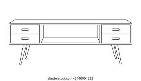 Chest of drawers outline icon. Line art illustration of TV stand, dresser. Modern commode, furniture in scandinavian style for home interior. Linear vector illustration isolated on white background.