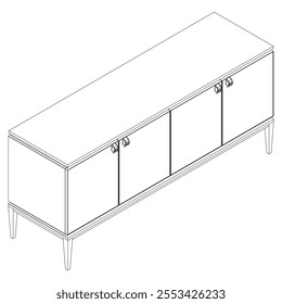 Chest of drawers outline icon. Line art illustration of TV stand, dresser. Modern commode, furniture in scandinavian style for home interior. Linear vector illustration isolated on white background