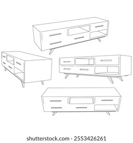 Chest of drawers outline icon. Line art illustration of TV stand, dresser. Modern commode, furniture in scandinavian style for home interior. Linear vector illustration isolated on white background