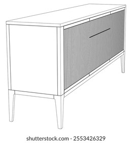 Chest of drawers outline icon. Line art illustration of TV stand, dresser. Modern commode, furniture in scandinavian style for home interior. Linear vector illustration isolated on white background