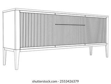 Chest of drawers outline icon. Line art illustration of TV stand, dresser. Modern commode, furniture in scandinavian style for home interior. Linear vector illustration isolated on white background