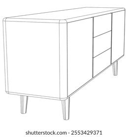 Chest of drawers outline icon. Line art illustration of TV stand, dresser. Modern commode, furniture in scandinavian style for home interior. Linear vector illustration isolated on white background