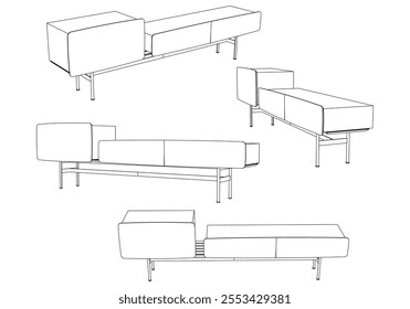 Chest of drawers outline icon. Line art illustration of TV stand, dresser. Modern commode, furniture in scandinavian style for home interior. Linear vector illustration isolated on white background