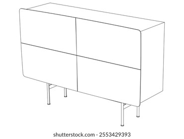 Chest of drawers outline icon. Line art illustration of TV stand, dresser. Modern commode, furniture in scandinavian style for home interior. Linear vector illustration isolated on white background