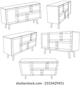 Chest of drawers outline icon. Line art illustration of TV stand, dresser. Modern commode, furniture in scandinavian style for home interior. Linear vector illustration isolated on white background