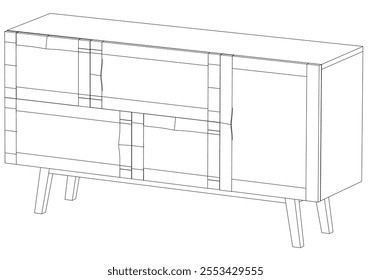 Chest of drawers outline icon. Line art illustration of TV stand, dresser. Modern commode, furniture in scandinavian style for home interior. Linear vector illustration isolated on white background