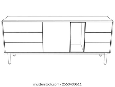 Chest of drawers outline icon. Line art illustration of TV stand, dresser. Modern commode, furniture in scandinavian style for home interior. Linear vector illustration isolated on white background