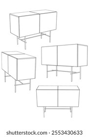 Chest of drawers outline icon. Line art illustration of TV stand, dresser. Modern commode, furniture in scandinavian style for home interior. Linear vector illustration isolated on white background