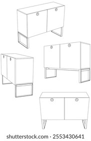 Chest of drawers outline icon. Line art illustration of TV stand, dresser. Modern commode, furniture in scandinavian style for home interior. Linear vector illustration isolated on white background