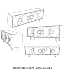 Chest of drawers outline icon. Line art illustration of TV stand, dresser. Modern commode, furniture in scandinavian style for home interior. Linear vector illustration isolated on white background