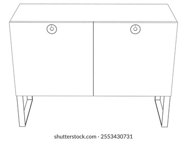 Chest of drawers outline icon. Line art illustration of TV stand, dresser. Modern commode, furniture in scandinavian style for home interior. Linear vector illustration isolated on white background