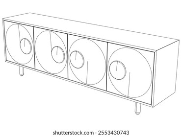 Chest of drawers outline icon. Line art illustration of TV stand, dresser. Modern commode, furniture in scandinavian style for home interior. Linear vector illustration isolated on white background