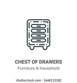 Icono vectorial de contorno de los cajones. Icono de cajones negros de línea delgada, ilustración de elemento simple vector plano de muebles editables y concepto doméstico de trazo aislado sobre fondo blanco