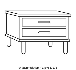 Chest of drawers with two shelf in outline and vector.