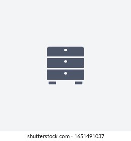 Chest of drawers vector icon. Bedside commode logo. Nightstand Drawer chest shape silhouette flat design illustration isolated on white.