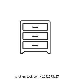 Icono vectorial del peto de los cajones. Logo del modo de cámara. Ilustración de diseño plano con contorno de la línea del cajón aislada en blanco