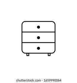 Chest of drawers vector icon. Bedside commode logo. Nightstand Drawer chest line outline flat design illustration isolated on white